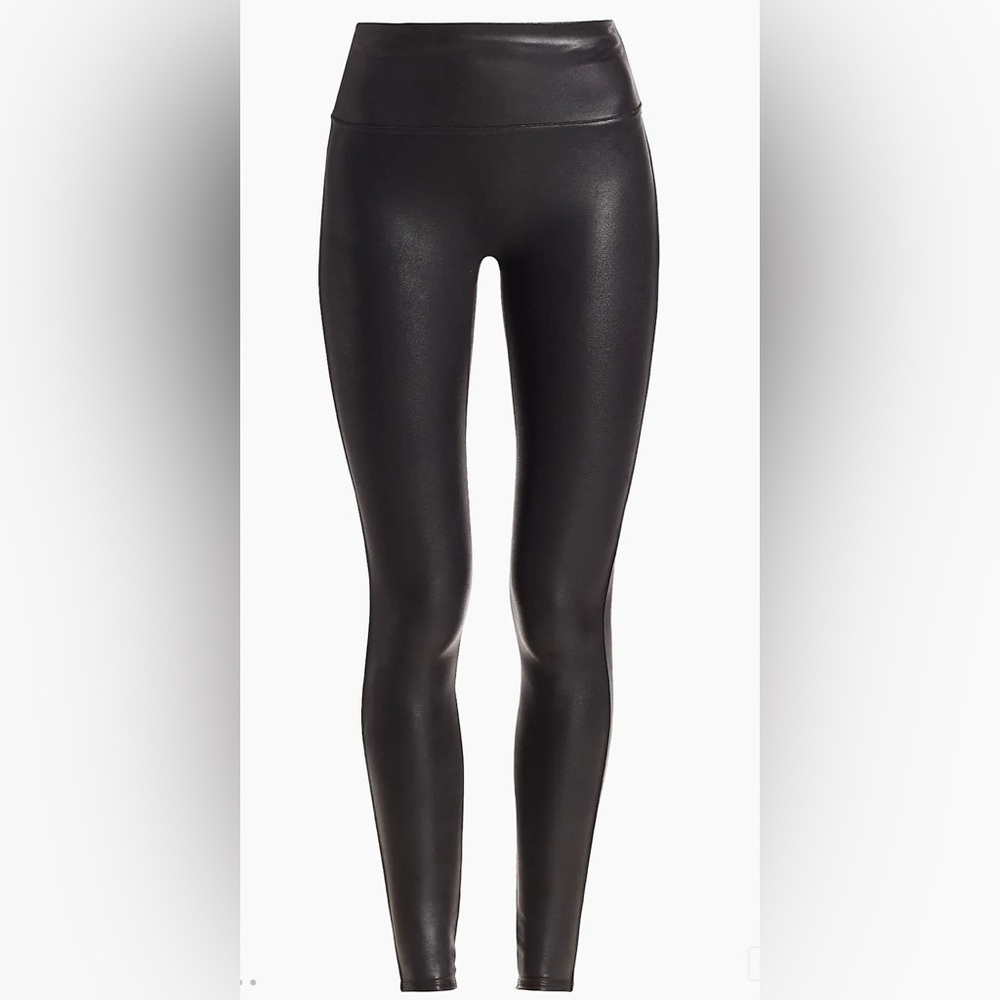 Spanx Faux Leather Leggings black shaping waistband moto - Picture 1 of 7